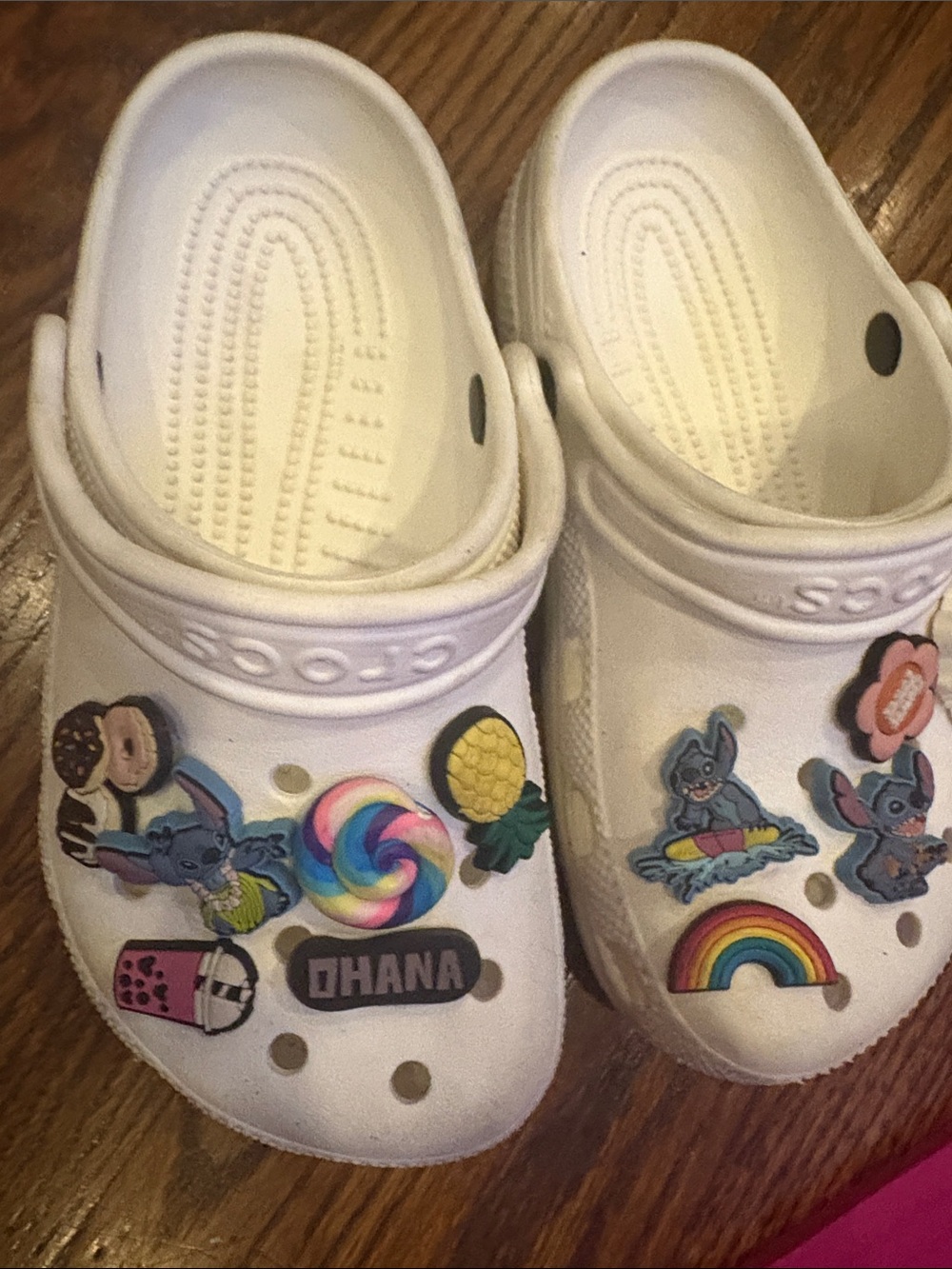 CROCS White Kids Clogs with Colorful Character and Rainbow Charms